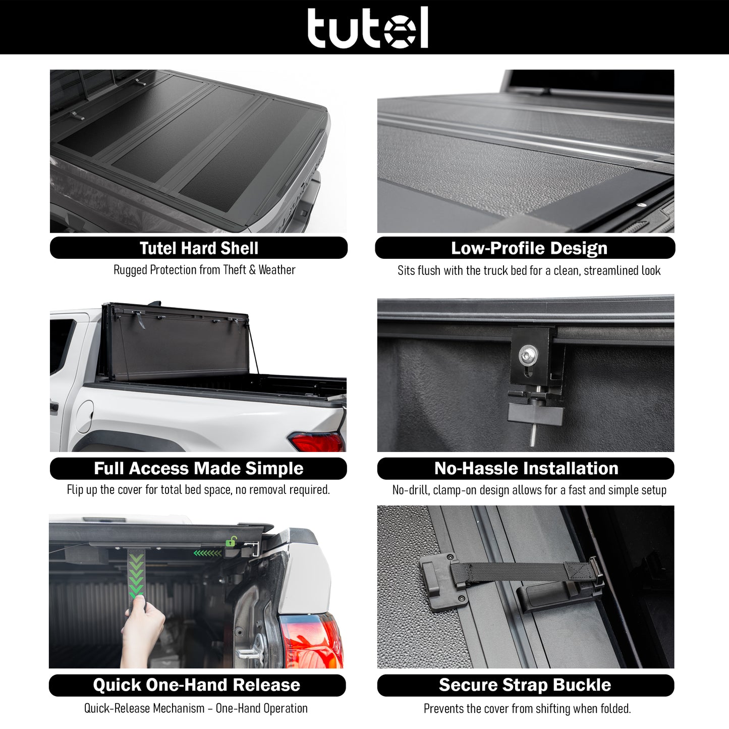Ford F-250/F-350 Super Duty (2017–2025) - Tutel Low Profile Hard Shell Flip-Up Truck Bed Tonneau Cover - 6.75' Bed (82")