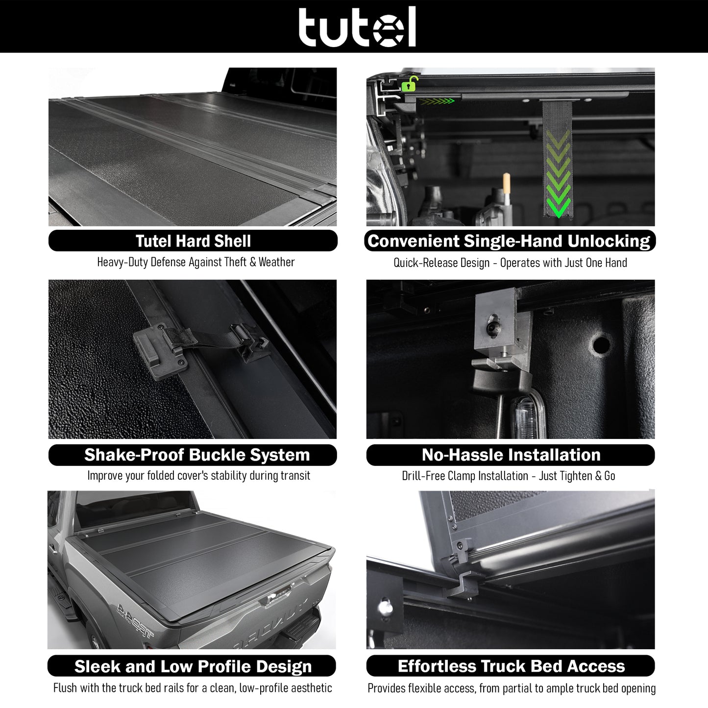 Ford F-250/F-350 Super Duty (2017-2026) - Tutel Low Profile Hard Shell Folding Truck Bed Tonneau Cover - 6.75FT Bed (82")